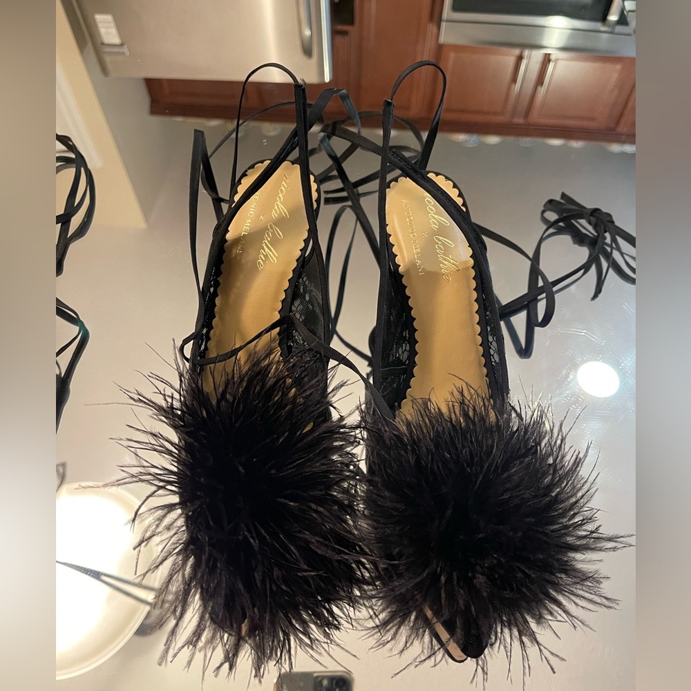 AntonioMelani x NicolaBathie the Claire Ostrich Feathers Pom Ankle Wrap …